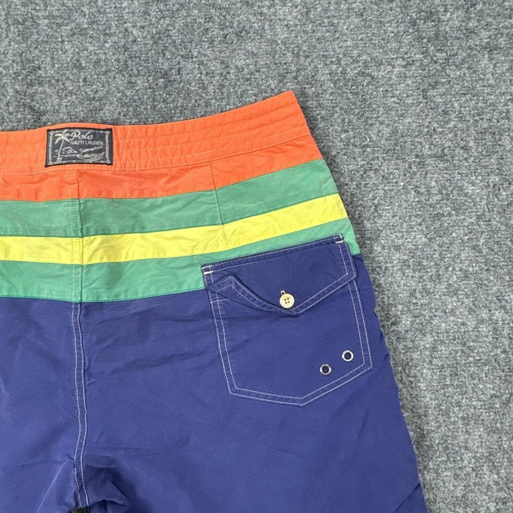 Polo Ralph Lauren Board Shorts Mens 34 Blue Striped Swim Trunks Lined Drawstring